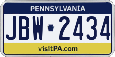 PA license plate JBW2434