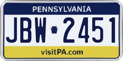 PA license plate JBW2451