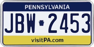 PA license plate JBW2453