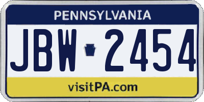 PA license plate JBW2454