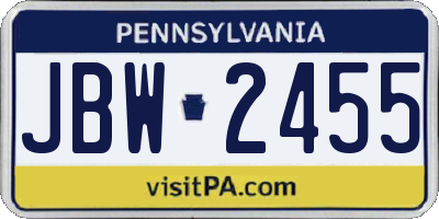 PA license plate JBW2455
