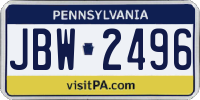 PA license plate JBW2496