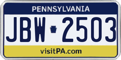 PA license plate JBW2503