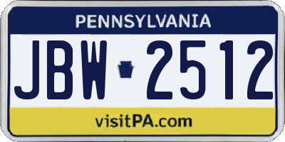 PA license plate JBW2512