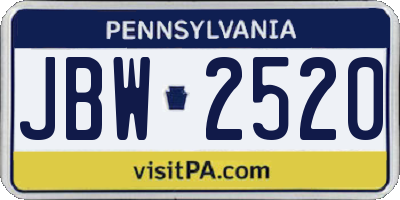 PA license plate JBW2520