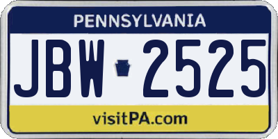 PA license plate JBW2525