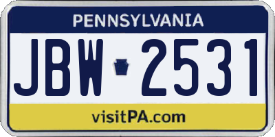 PA license plate JBW2531