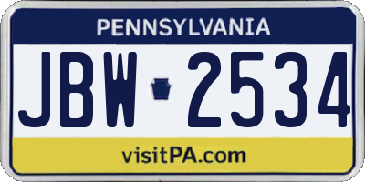 PA license plate JBW2534