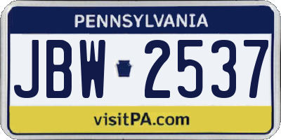PA license plate JBW2537