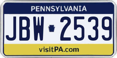 PA license plate JBW2539