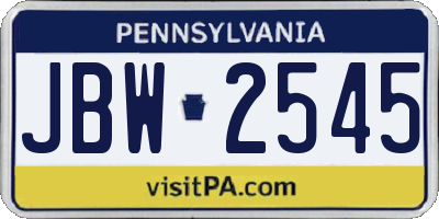 PA license plate JBW2545