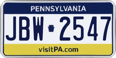 PA license plate JBW2547