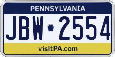 PA license plate JBW2554