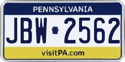 PA license plate JBW2562