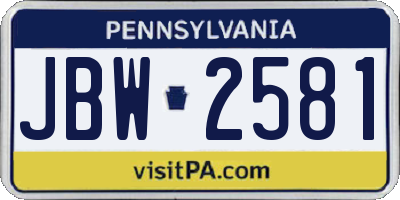 PA license plate JBW2581