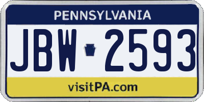 PA license plate JBW2593