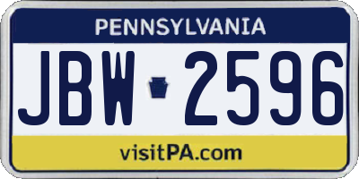 PA license plate JBW2596