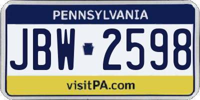 PA license plate JBW2598