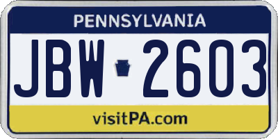 PA license plate JBW2603