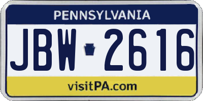 PA license plate JBW2616