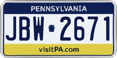 PA license plate JBW2671