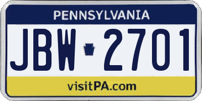 PA license plate JBW2701