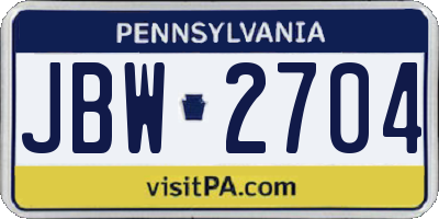 PA license plate JBW2704
