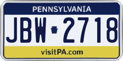 PA license plate JBW2718