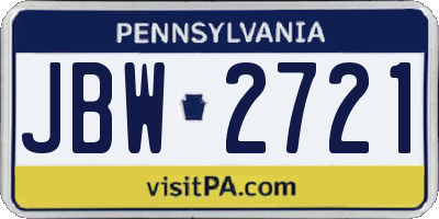 PA license plate JBW2721