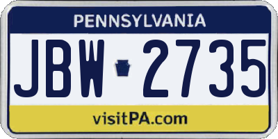 PA license plate JBW2735