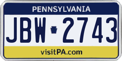 PA license plate JBW2743