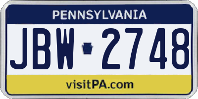 PA license plate JBW2748