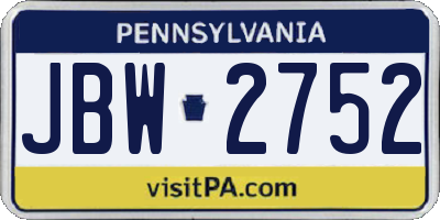 PA license plate JBW2752