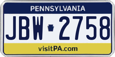 PA license plate JBW2758