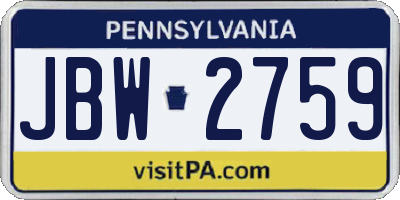 PA license plate JBW2759