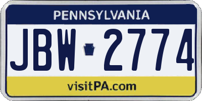 PA license plate JBW2774