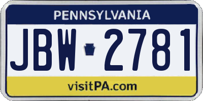 PA license plate JBW2781