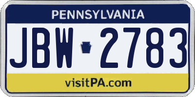 PA license plate JBW2783