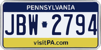 PA license plate JBW2794