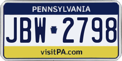 PA license plate JBW2798