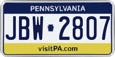 PA license plate JBW2807