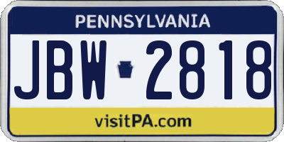PA license plate JBW2818
