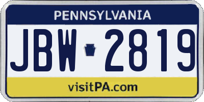 PA license plate JBW2819