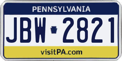 PA license plate JBW2821