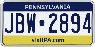 PA license plate JBW2894