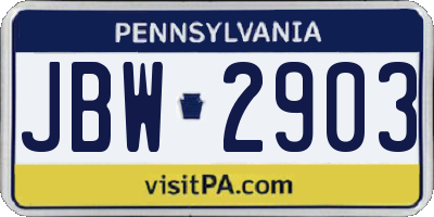 PA license plate JBW2903
