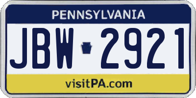 PA license plate JBW2921