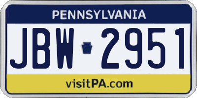 PA license plate JBW2951