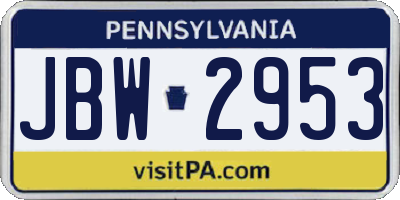 PA license plate JBW2953