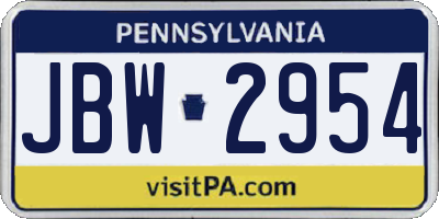 PA license plate JBW2954